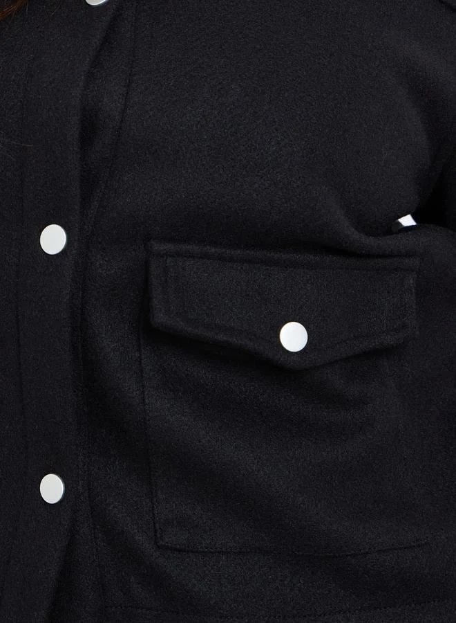 Styli Styli Black Regular Fit Buttoned Trucker Jacket
