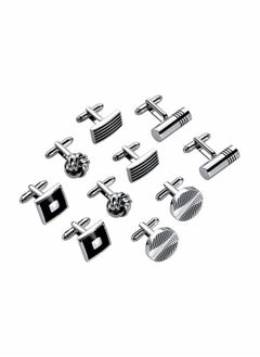 Men's Cufflinks, Cuff Links for Men, 5 Pairs Stainless Steel Classic Tone Cufflinks, Black Striped Cuff Links, Shirt Suit Cufflinks