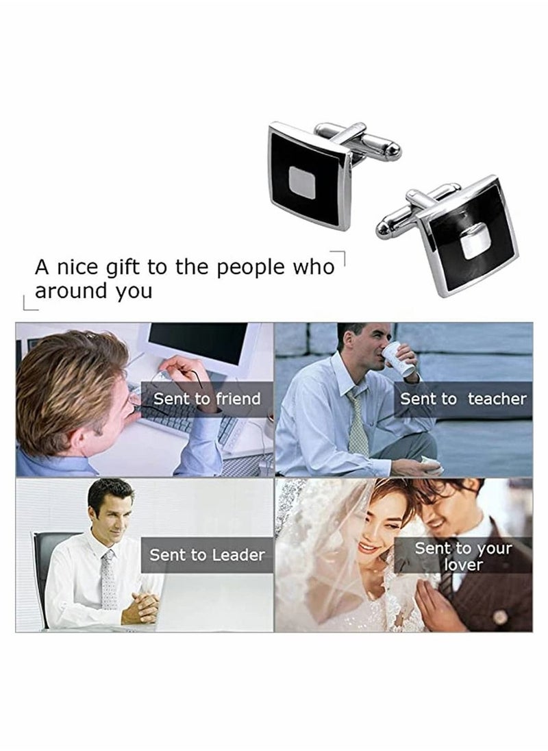 Captaintech - Men's Cufflinks, Cuff Links for Men, 5 Pairs Stainless Steel Classic Tone Cufflinks, Black Striped Cuff Links, Shirt Suit Cufflinks - Image 1