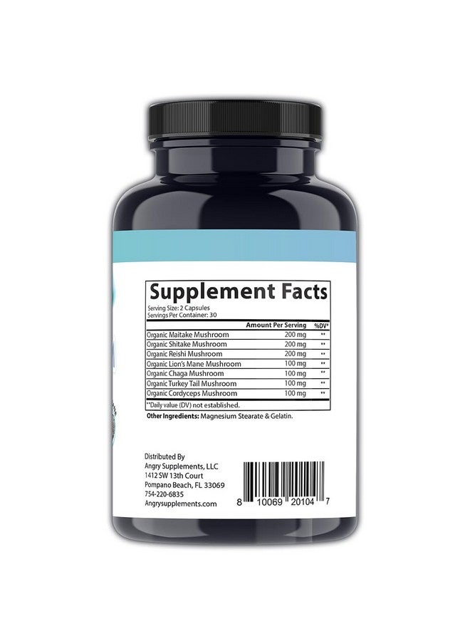 Angry Supplements Mindful Mushrooms Capsules - 7in1 Premium Health Shroom Blend of Maitake, Shiitake, Reishi, Turkey Tail, Cordyceps, Lions Mane and Chaga Mushrooms (60ct) - Image 4