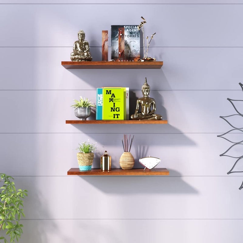 Klaxon Engineered Wood Samara Wall Shelves Pack of 3 16 6 Inches Walnut DIY