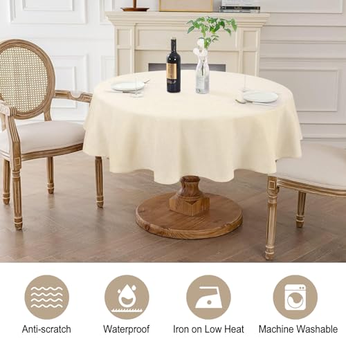 AUSSPVOCT Textured 50 Inch Round Tablecloth up to 54" Dia Tables Waterproof Spill-Proof Wipeable Table Cloth Wrinkle Free Circle Dining Table Cover for Birthday Farmhouse Outdoor Party Tablecloths . - Image 2