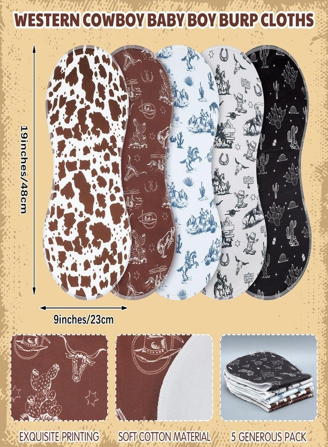 SmoothNovelty 5 Pack Vintage Western Baby Burp Cloths Soft Absorbent Burping Rags for Newborns 19"x9" Spit up Cloths for Boy Girl Newborn Baby Shower Registry Gifts Set Nursery Decor - Image 2