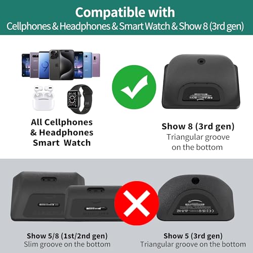 HomeMount محطة شحن قابلة للتعديل HomeMount لجهاز Echo Show 8 (الجيل الثالث) مع منفذ شحن USB-C و USB، قاعدة شحن مائلة مع مغناطيس قوي (للهواتف و Echo Show 8 الجيل الثالث - أسود) - Image 2