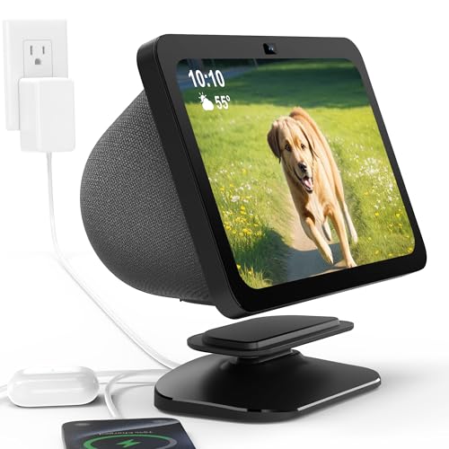 HomeMount محطة شحن قابلة للتعديل HomeMount لجهاز Echo Show 8 (الجيل الثالث) مع منفذ شحن USB-C و USB، قاعدة شحن مائلة مع مغناطيس قوي (للهواتف و Echo Show 8 الجيل الثالث - أسود) - Image 1