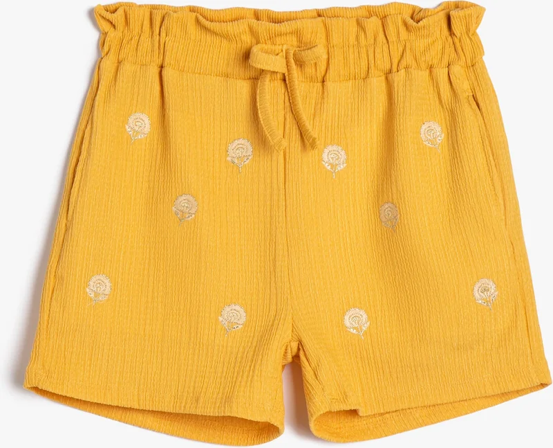 كوتون Cotton Shorts Comfortable Cut Tie Waist Flower Embroidery Detail Pocket
