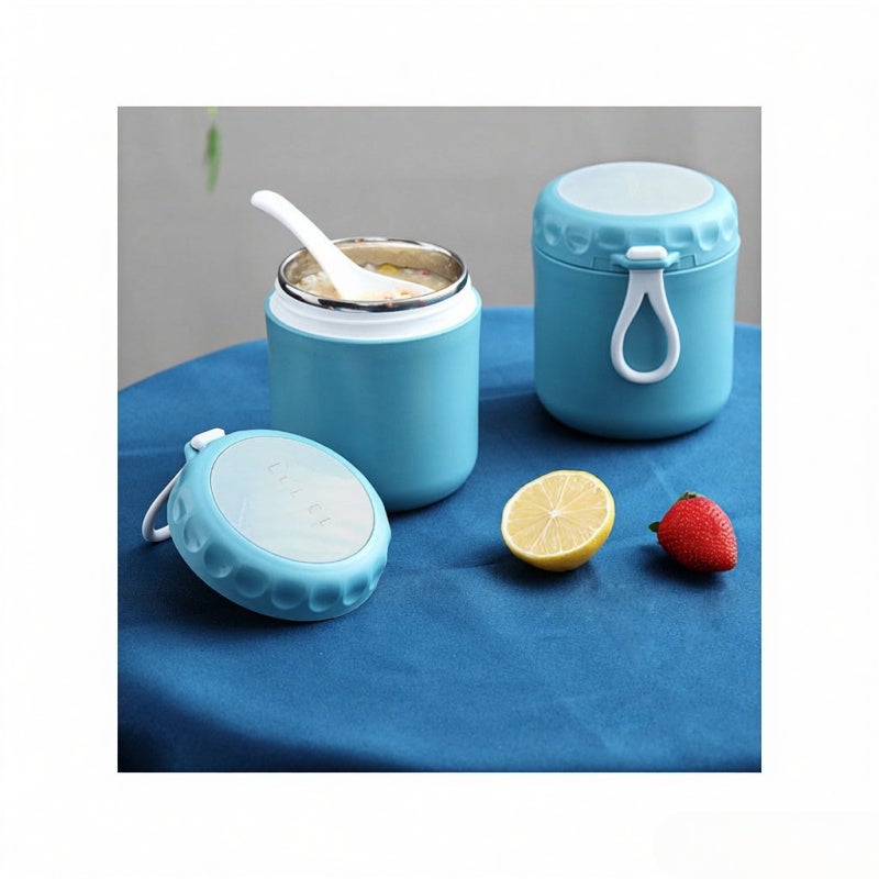 Stainless Steel Vacuum Insulated Food Jar with Foldable Spoon, Thermal Soup Cup for Hot Food, Wide Mouth Leak-Proof Soup Cup, for Office Picnic Travel Outdoors (Light Blue) - Image 5