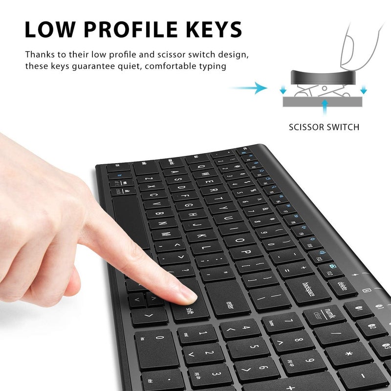 iClever لوحة مفاتيح بلوتوث BK10، لوحة مفاتيح لاسلكية لماك، تبديل سهل بين عدة أجهزة تصل إلى 3 أجهزة، لوحة مفاتيح مدمجة وصامتة رفيعة لويندوز، لابتوب، آيفون، آيماك، سطح المكتب، كمبيوتر شخصي، أسود - Image 5