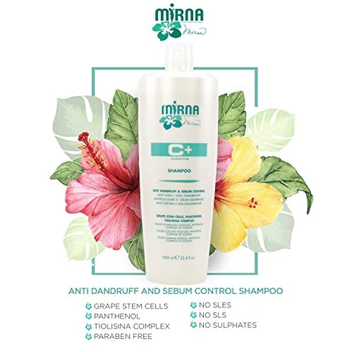 Mirna Professional Anti Dandruff and Grease Control Shampoo. Made with Grape Stem Cells, Tiosilina Complex and Wheat Hydrolyzed Proteins for daily use on oily scalp and hair 1000ml / 33.8oz - Image 4
