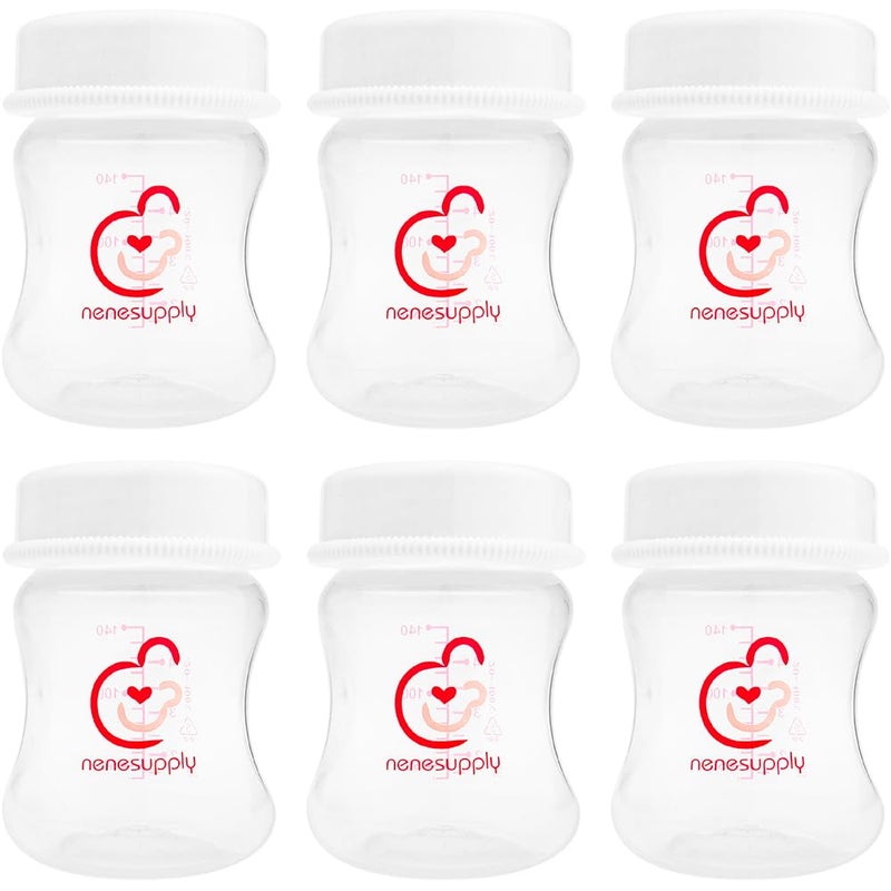 Nenesupply 4.7oz 6pc Wide Neck Breastmilk Storage Bottles Breast Pump Bottles Use on Pumping with Spectra S1 S2 Synergy Gold Breast Pumps Collection Replace Spectra Bottles for Pumping Wide Mouth - Image 1