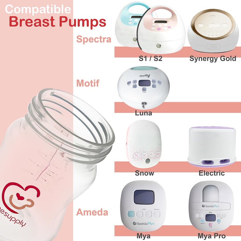 Nenesupply 4.7oz 6pc Wide Neck Breastmilk Storage Bottles Breast Pump Bottles Use on Pumping with Spectra S1 S2 Synergy Gold Breast Pumps Collection Replace Spectra Bottles for Pumping Wide Mouth - Image 5