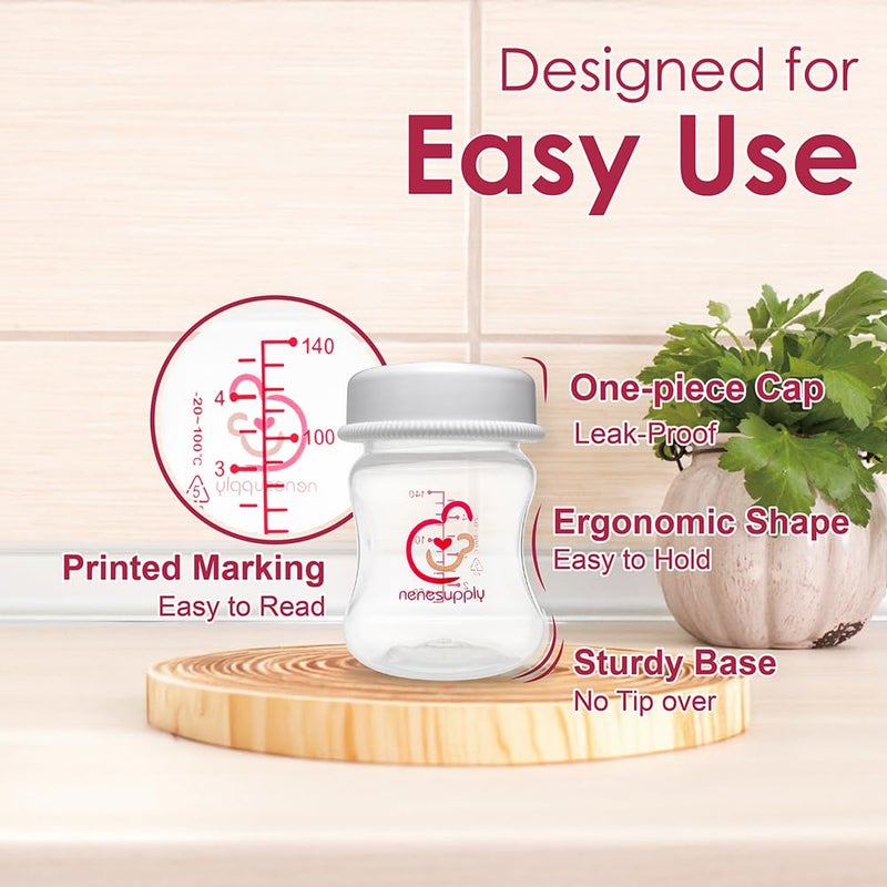 Nenesupply 4.7oz 6pc Wide Neck Breastmilk Storage Bottles Breast Pump Bottles Use on Pumping with Spectra S1 S2 Synergy Gold Breast Pumps Collection Replace Spectra Bottles for Pumping Wide Mouth - Image 2