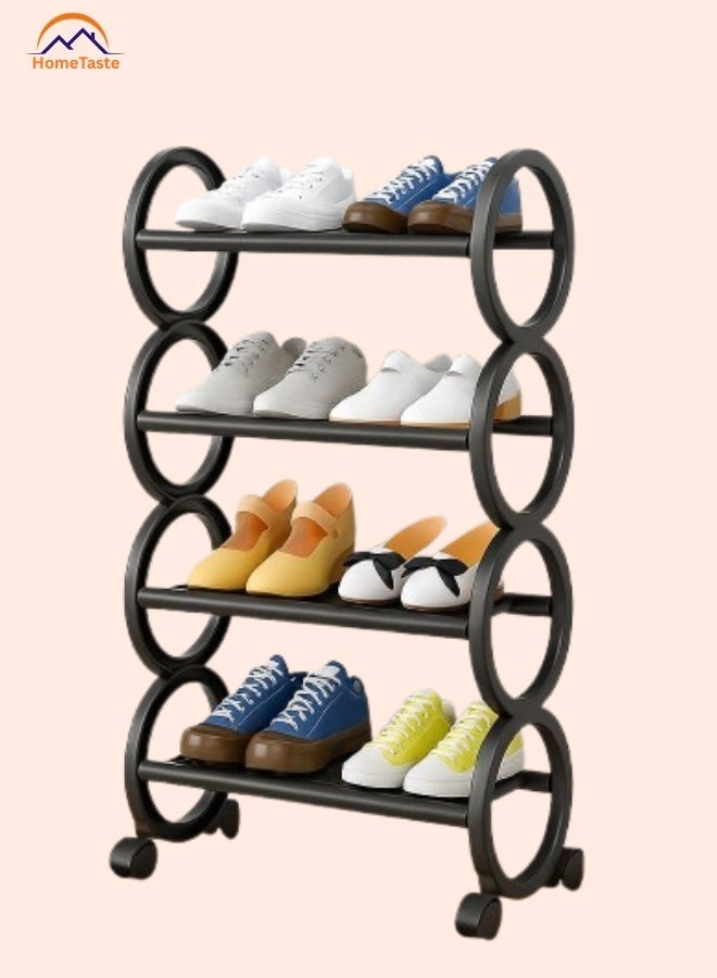 طعم المنزل رف أحذية موفر للمساحة بعجلات متحركة – رفوف بلاستيكية مقوّسة قابلة للتكديس للمدخل والخزانة وغرفة النوم – منظم متعدد الاستخدامات للأحذية ذات الكعب والأحذية الطويلة والرياضية - Image 1