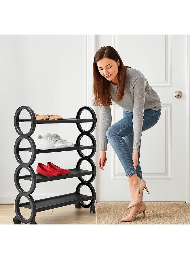 طعم المنزل رف أحذية موفر للمساحة بعجلات متحركة – رفوف بلاستيكية مقوّسة قابلة للتكديس للمدخل والخزانة وغرفة النوم – منظم متعدد الاستخدامات للأحذية ذات الكعب والأحذية الطويلة والرياضية - Image 5