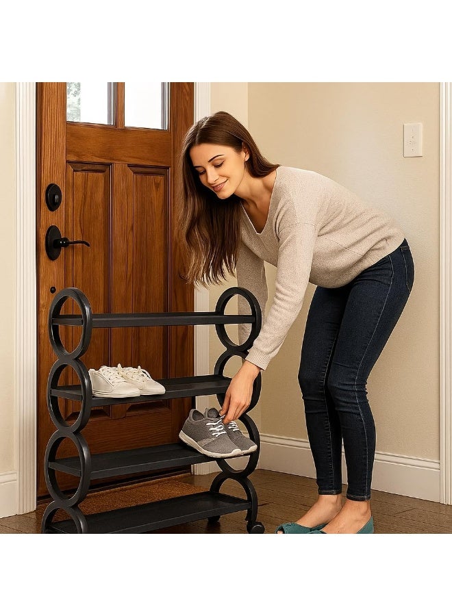 طعم المنزل رف أحذية موفر للمساحة بعجلات متحركة – رفوف بلاستيكية مقوّسة قابلة للتكديس للمدخل والخزانة وغرفة النوم – منظم متعدد الاستخدامات للأحذية ذات الكعب والأحذية الطويلة والرياضية - Image 4