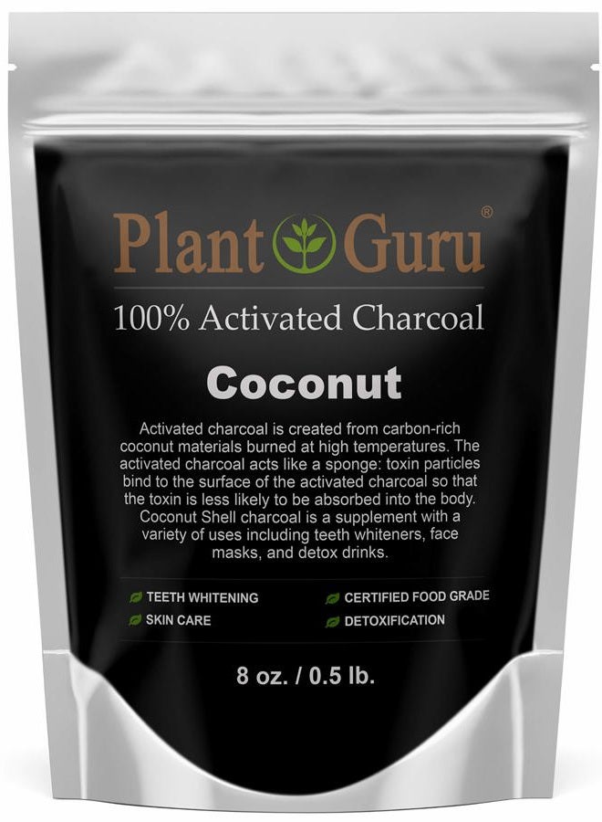 Plant Guru Activated Charcoal Powder 8 oz. COCONUT - Food Grade Kosher Non-GMO - Teeth Whitening, Facial Mask and Soap Making. Promotes Natural Detoxification and Helps Digestion - Image 1