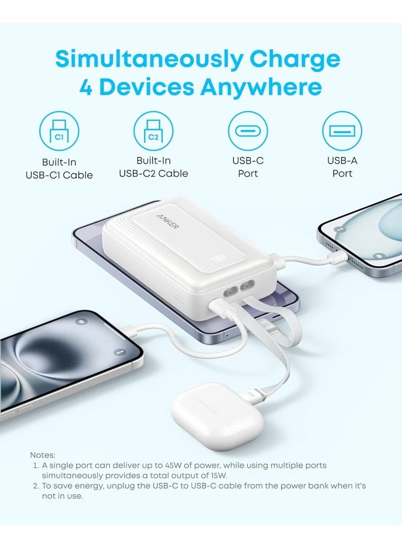 Anker 20000mAh Power Bank with Dual Built-in USB-C Cables, 45W Fast Charging, Pink - Image 4