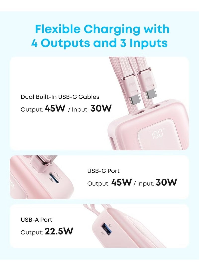 Anker 20000mAh Power Bank with Dual Built-in USB-C Cables, 45W Fast Charging, Pink - Image 3