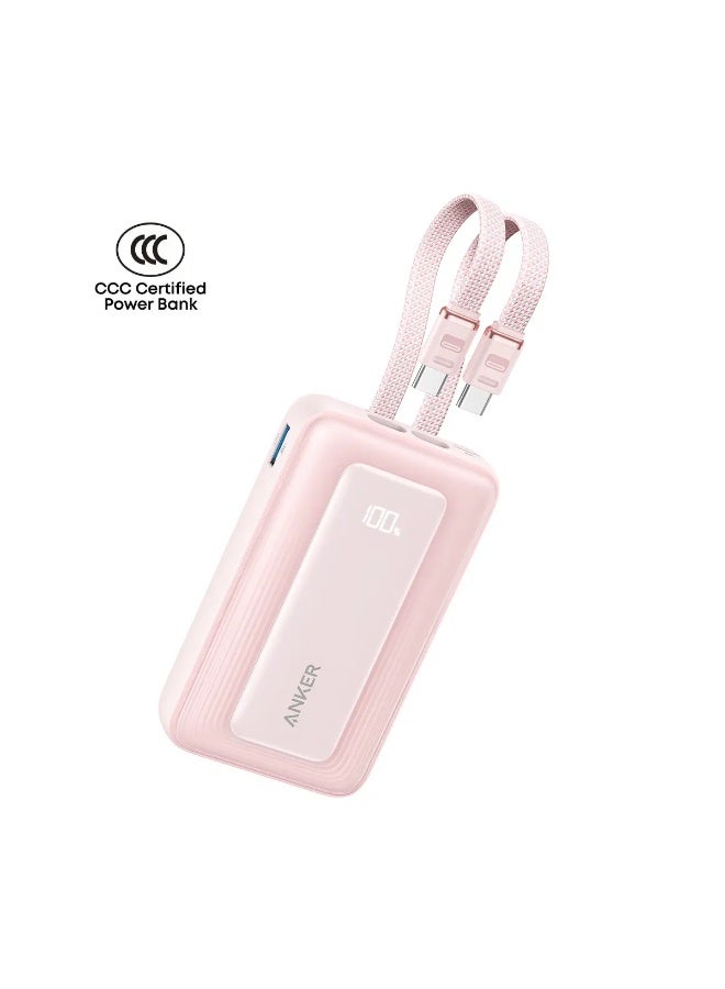 Anker 20000mAh Power Bank with Dual Built-in USB-C Cables, 45W Fast Charging, Pink - Image 1