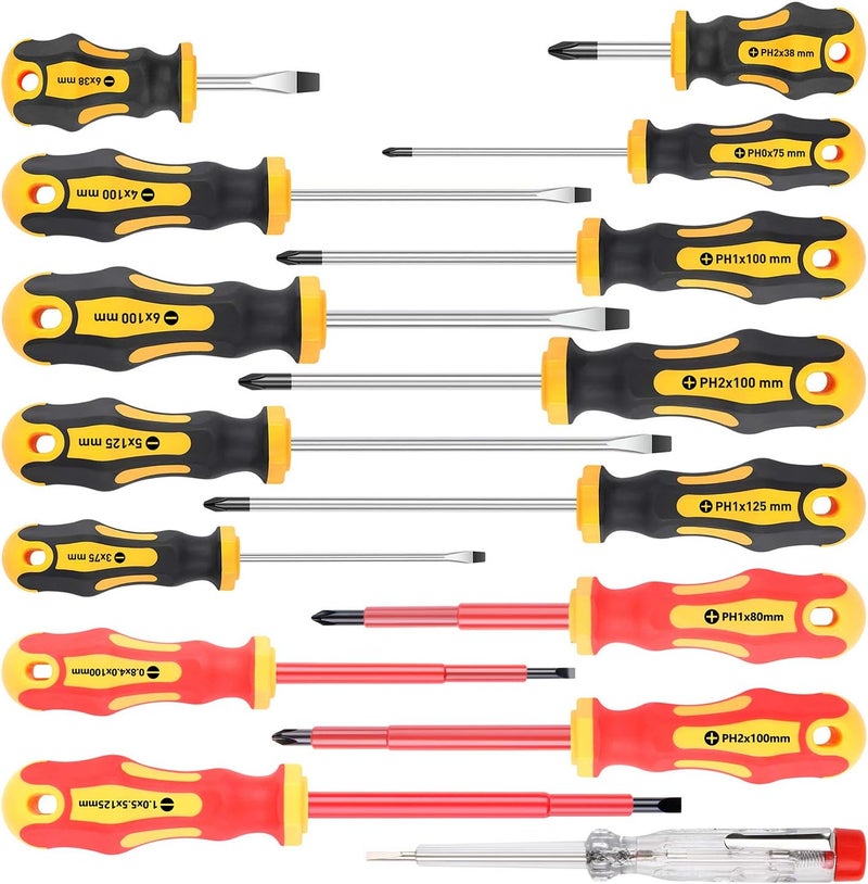 Amartisan 15-Piece Magnetic Screwdrivers Set, 5 Phillips Slotted Tips and Insulated Screwdriver Set (1000V)，Professional Cushion Grip - Image 1