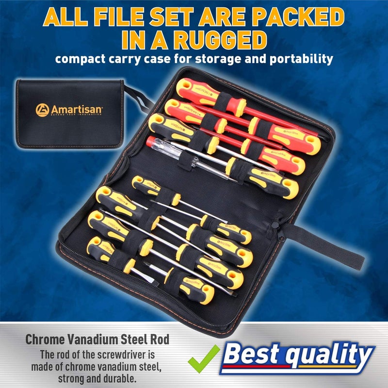 Amartisan 15-Piece Magnetic Screwdrivers Set, 5 Phillips Slotted Tips and Insulated Screwdriver Set (1000V)，Professional Cushion Grip - Image 2