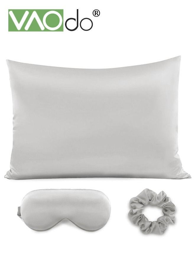 VAOdo 4PCS Pillowcase for Hair and Skin Vegan Silk Pillowcase Set 2 Satin Pillowcases 1 Eye Mask 1 Scrunchie-Luxury Sleep Set Leopard Grey  - Image 1