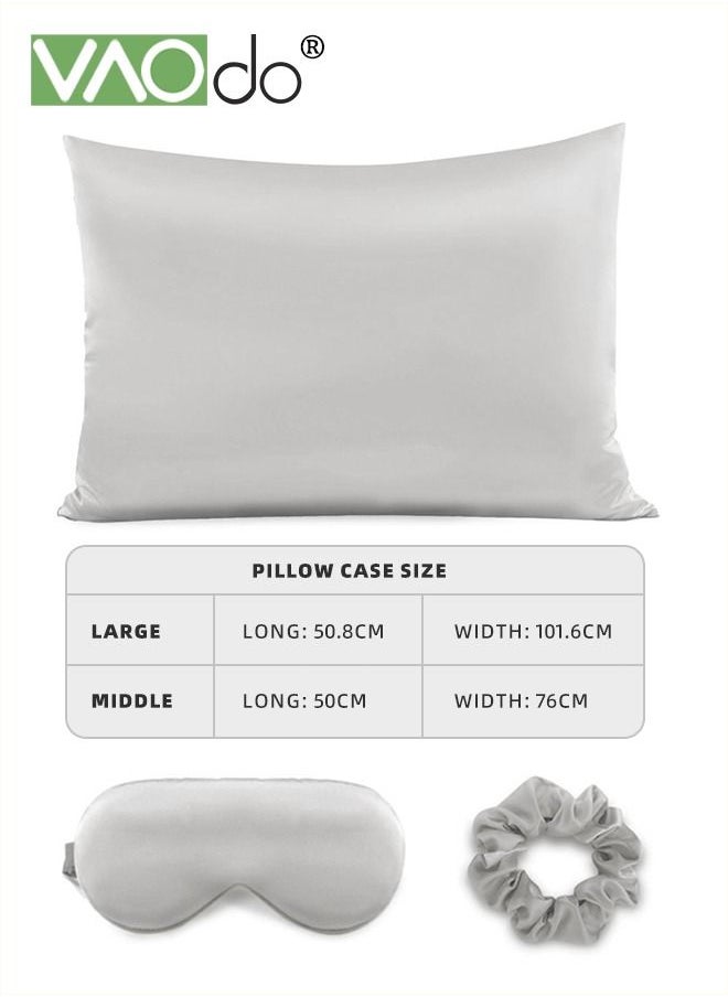 VAOdo 4PCS Pillowcase for Hair and Skin Vegan Silk Pillowcase Set 2 Satin Pillowcases 1 Eye Mask 1 Scrunchie-Luxury Sleep Set Leopard Grey  - Image 3