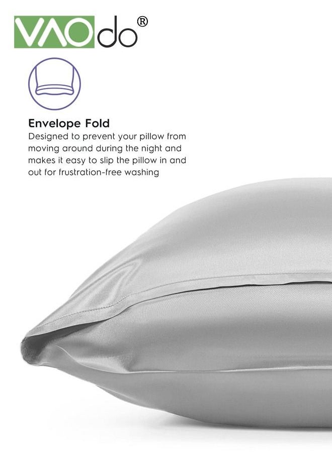 VAOdo 4PCS Pillowcase for Hair and Skin Vegan Silk Pillowcase Set 2 Satin Pillowcases 1 Eye Mask 1 Scrunchie-Luxury Sleep Set Leopard Grey  - Image 4