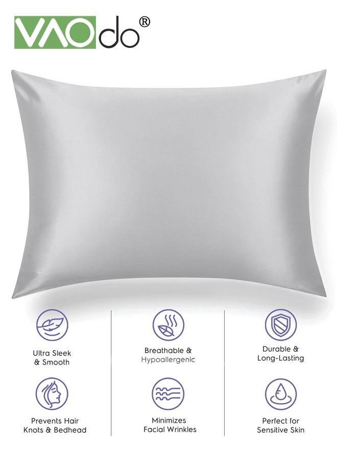 VAOdo 4PCS Pillowcase for Hair and Skin Vegan Silk Pillowcase Set 2 Satin Pillowcases 1 Eye Mask 1 Scrunchie-Luxury Sleep Set Leopard Grey  - Image 5