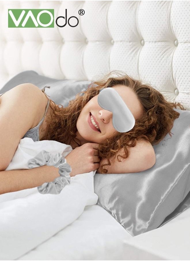 VAOdo 4PCS Pillowcase for Hair and Skin Vegan Silk Pillowcase Set 2 Satin Pillowcases 1 Eye Mask 1 Scrunchie-Luxury Sleep Set Leopard Grey  - Image 2