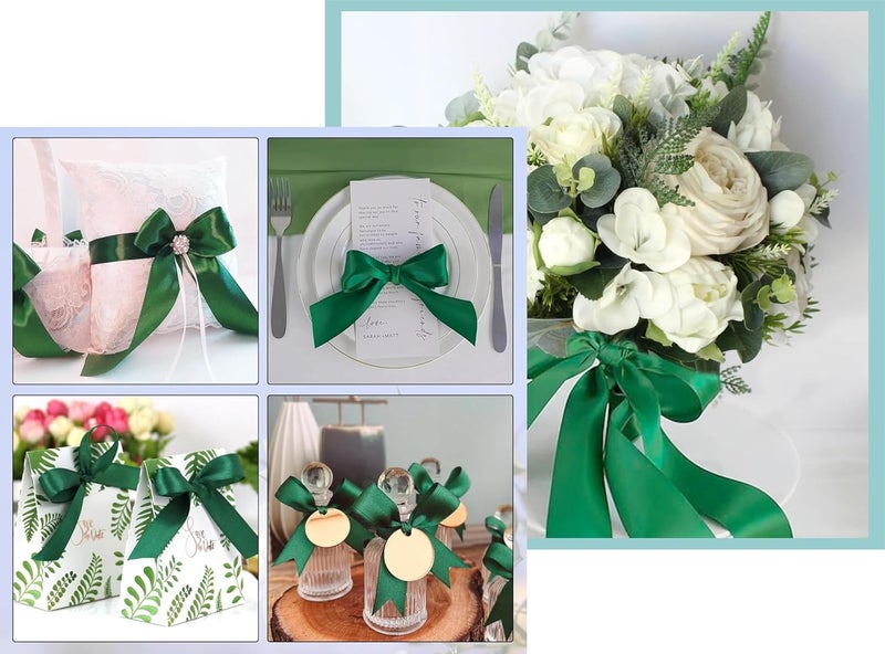 IMPRINT Decorative Satin Ribbon 2 Inch Wide and 10 Meter in Length Green Red White Solid Satin Ribbon for Flower Bouquet Crafts Gift Wrapping Bridal Invitations Hair Festival and Party Decorations Set of 3 - Image 5