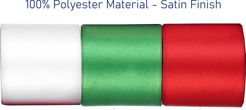 IMPRINT Decorative Satin Ribbon 2 Inch Wide and 10 Meter in Length Green Red White Solid Satin Ribbon for Flower Bouquet Crafts Gift Wrapping Bridal Invitations Hair Festival and Party Decorations Set of 3 - Image 3