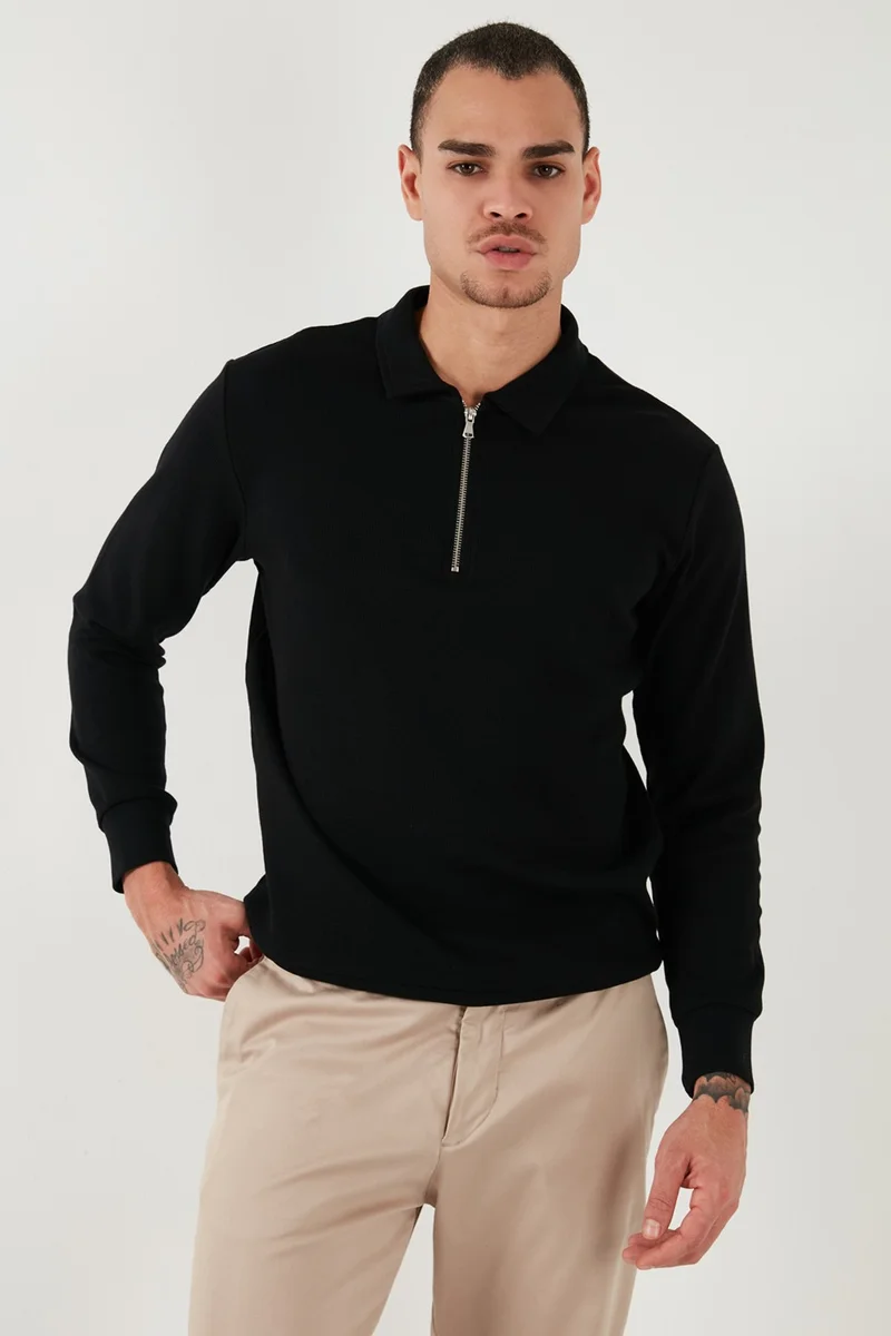 Buratti Cotton Regular Fit Half Zipper Polo Neck Sweat Men's Sweat 5905805