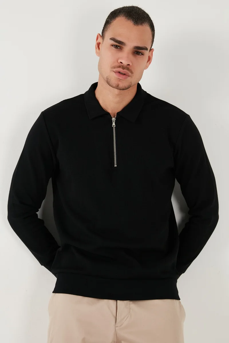 Buratti Cotton Regular Fit Half Zipper Polo Neck Sweat Men's Sweat 5905805