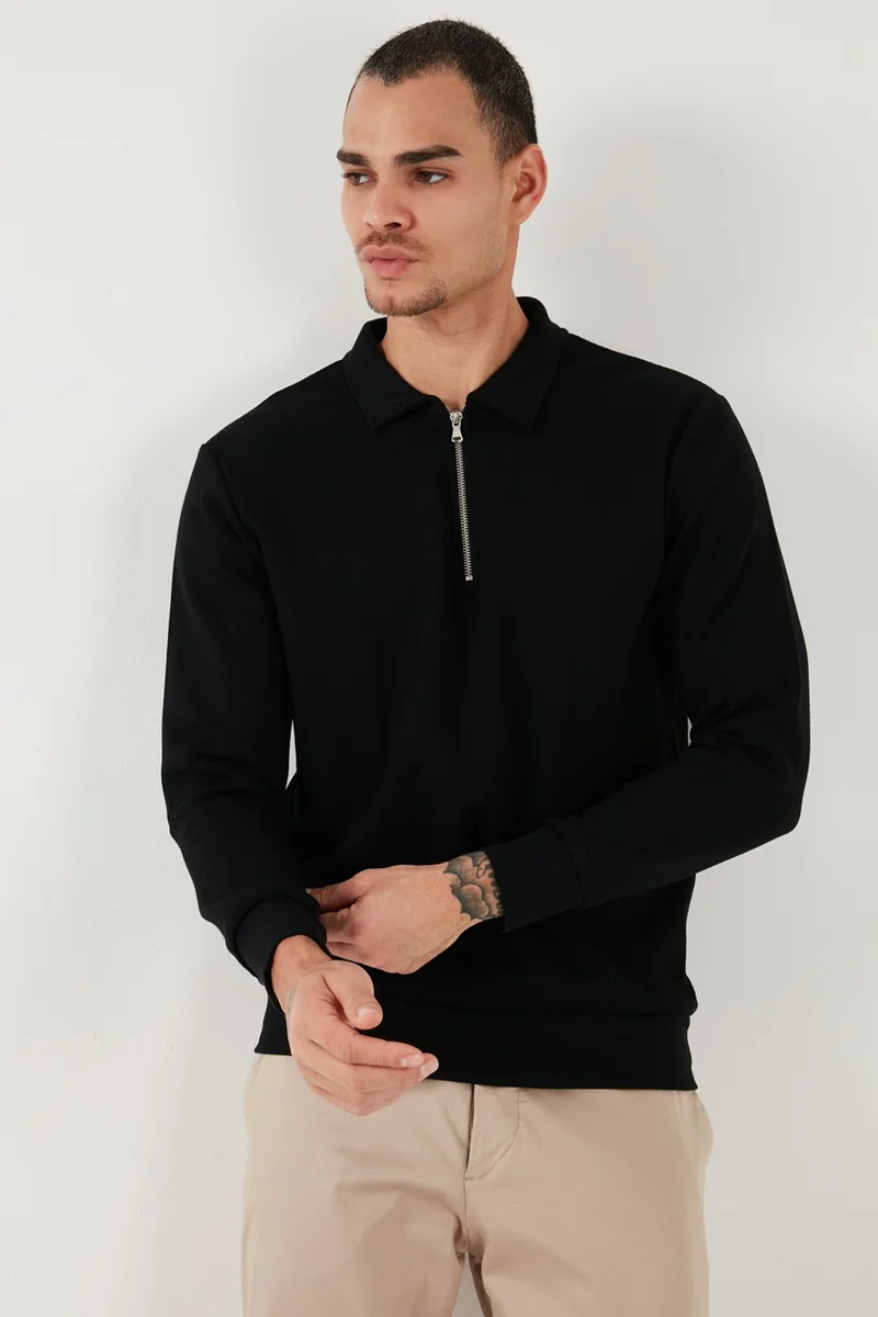 Buratti Cotton Regular Fit Half Zipper Polo Neck Sweat Men's Sweat 5905805