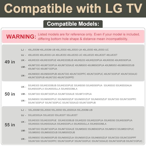 Maozhren حامل بديل لأرجل تلفاز LG، أرجل قاعدة التلفاز فقط لطرازات LG 55UK6500 55UJ6540 55UM7300 55UN6900 55LJ5500UA 49UJ6300 49UK6300 49UM7300 49UN6900 50UK6300 50UK6500 50UN6900، فقط للطرازات التي قمنا بإدراجها - Image 3