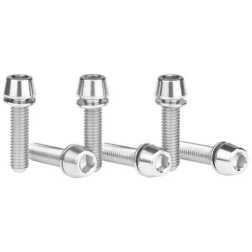 Wanyifa Titanium Ti Allen Hex M5x16 18mm Tapered Head Bolt with Washer Screw for Bicycle Stem Parts Pack of 6 (Normal Titanium, M5x18mm) - Image 1