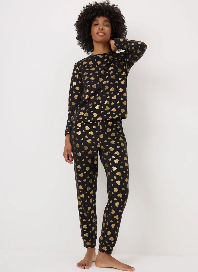 ماتلان Black Heart Foil Pyjama Set