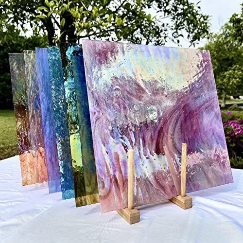 Unicoshape Stained Glass Sheets 12” x 12”, Mosaic Glass 6-Pack (5.8sf), Colorful Cathedral Art and Crafts Sheets for DIY Hobbyists and Projects, Assorted Colors, Easy to Cut (Iridescent Transparent) - Image 1