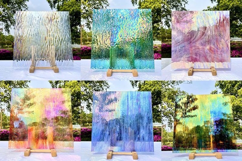 Unicoshape Stained Glass Sheets 12” x 12”, Mosaic Glass 6-Pack (5.8sf), Colorful Cathedral Art and Crafts Sheets for DIY Hobbyists and Projects, Assorted Colors, Easy to Cut (Iridescent Transparent) - Image 2