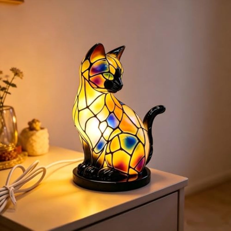 Cat Lamp, Cats Series Art Night Light, Retro Stained Resin Tabletop Night Light, 3D Cute Pet LED Table Lamps, Fun Gift for Cats Lover C - Image 5
