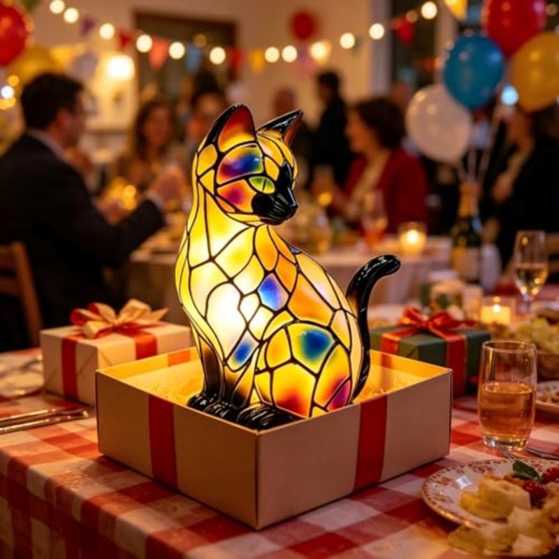 Cat Lamp, Cats Series Art Night Light, Retro Stained Resin Tabletop Night Light, 3D Cute Pet LED Table Lamps, Fun Gift for Cats Lover C - Image 4