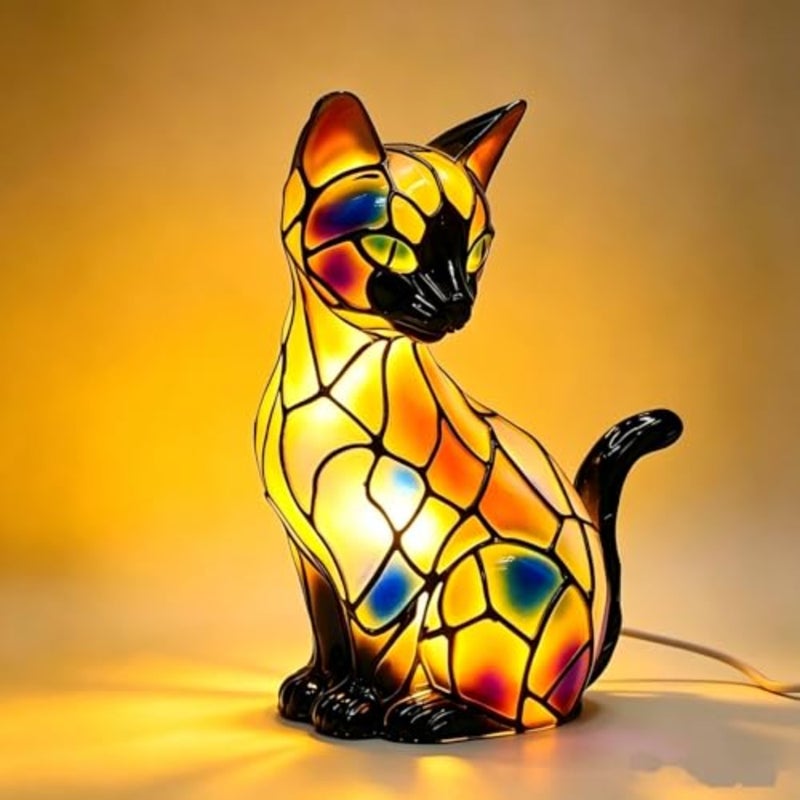 Cat Lamp, Cats Series Art Night Light, Retro Stained Resin Tabletop Night Light, 3D Cute Pet LED Table Lamps, Fun Gift for Cats Lover C - Image 1