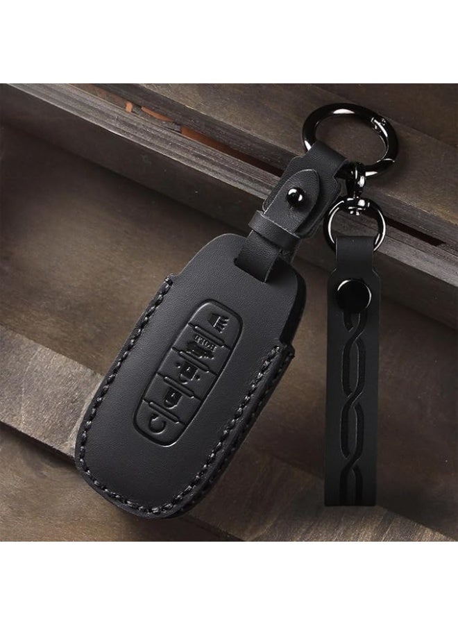 5 Buttons Premium Leather Key Fob Cover Protector Compatible with Nissan Patrol Y63 2025 2026 – Full Protection Key Case Shell with Keychain – Black - Image 3