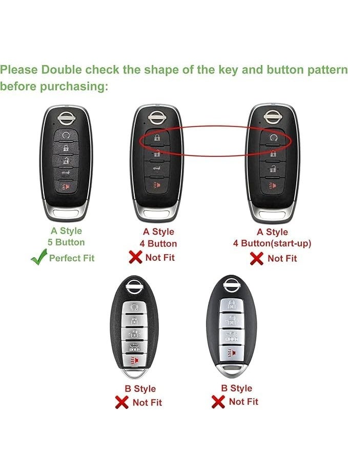 5 Buttons Premium Leather Key Fob Cover Protector Compatible with Nissan Patrol Y63 2025 2026 – Full Protection Key Case Shell with Keychain – Black - Image 2