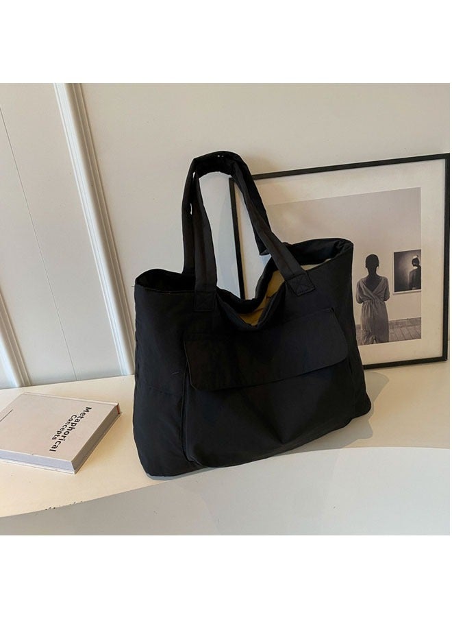 Large capacity women's shoulder bag tote bag suitable for casual college students' backpacks（Black） - Image 1