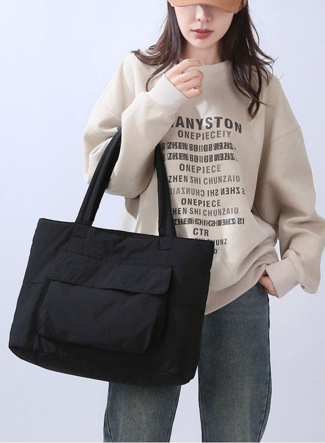Large capacity women's shoulder bag tote bag suitable for casual college students' backpacks（Black） - Image 3