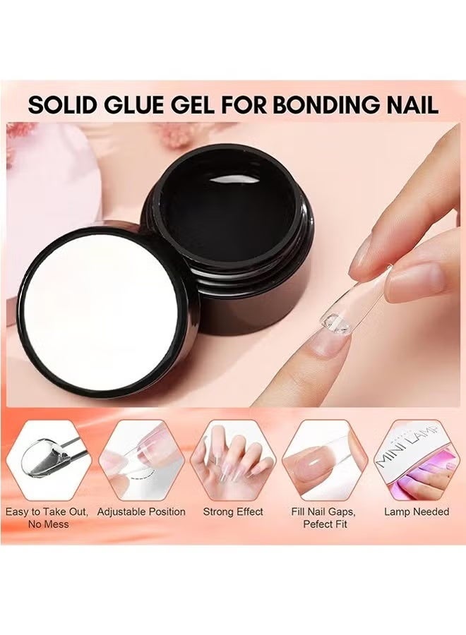 Azonee 30g Solid Nail Glue, Suitable for Press-On Nails, 3D Pvc Candy Soft Glue, Acrylic False Nails, Used for Strengthening Nails, DIY Manicure, Home Salon Use, Including Crystal Rod, Sponge, Baking Lamp (Baking Lamp Color Is Random) - Image 3