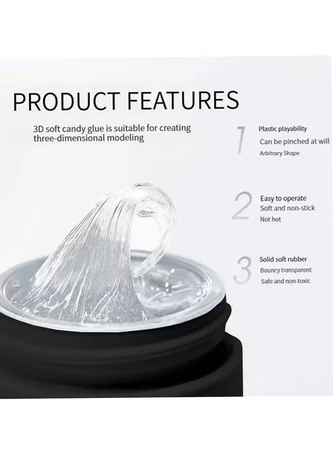 Azonee 30g Solid Nail Glue, Suitable for Press-On Nails, 3D Pvc Candy Soft Glue, Acrylic False Nails, Used for Strengthening Nails, DIY Manicure, Home Salon Use, Including Crystal Rod, Sponge, Baking Lamp (Baking Lamp Color Is Random) - Image 4