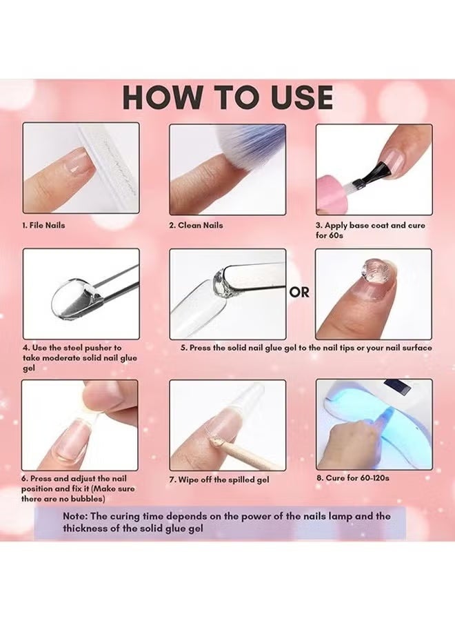 Azonee 30g Solid Nail Glue, Suitable for Press-On Nails, 3D Pvc Candy Soft Glue, Acrylic False Nails, Used for Strengthening Nails, DIY Manicure, Home Salon Use, Including Crystal Rod, Sponge, Baking Lamp (Baking Lamp Color Is Random) - Image 2